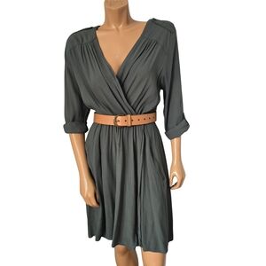 MAUVE Army Green Long Sleeve Flowy Dress